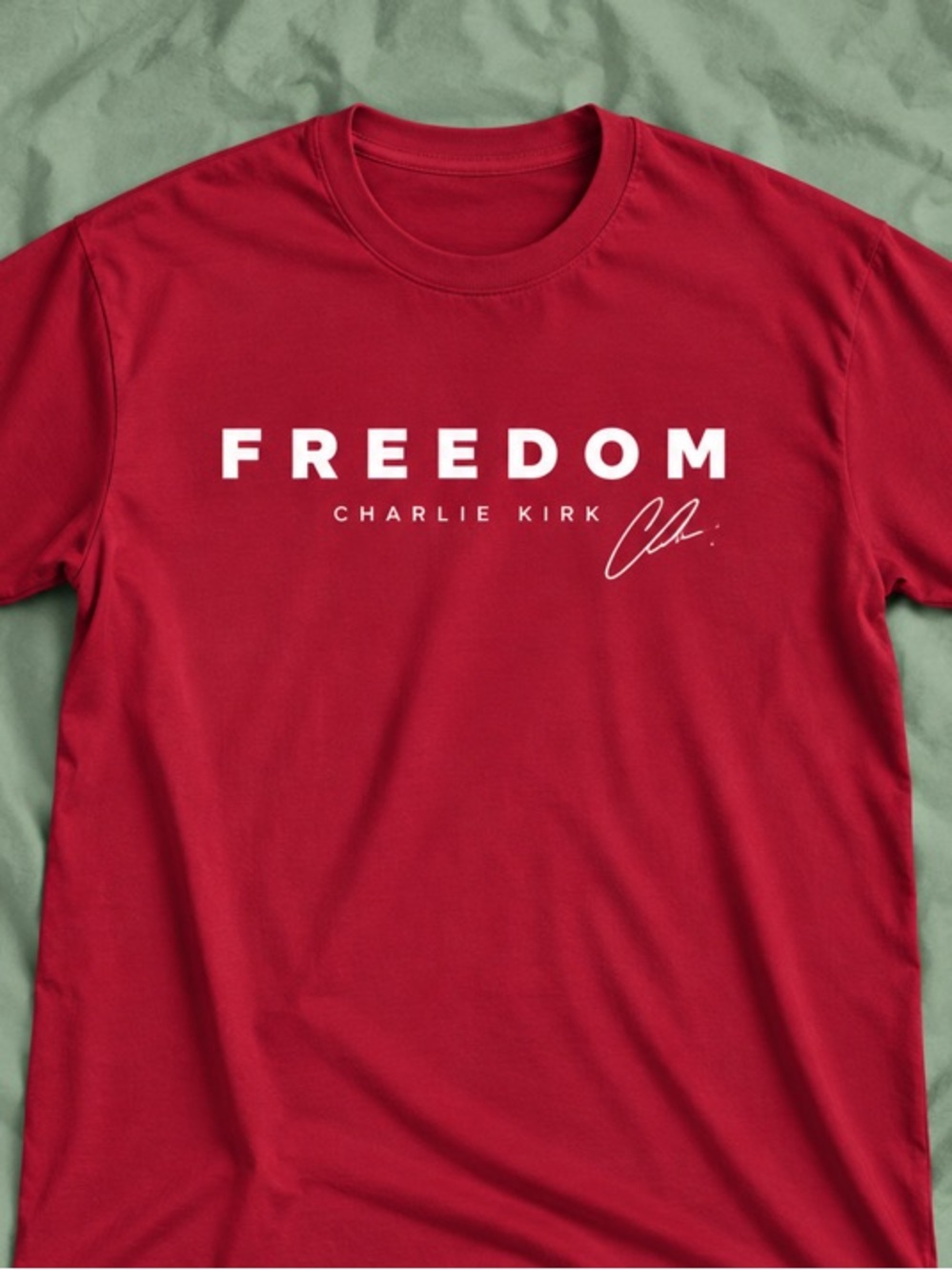 Freedom Charlie Kirk Memorial Shirt With Signature Red Crewneck - Picture 2 of 4